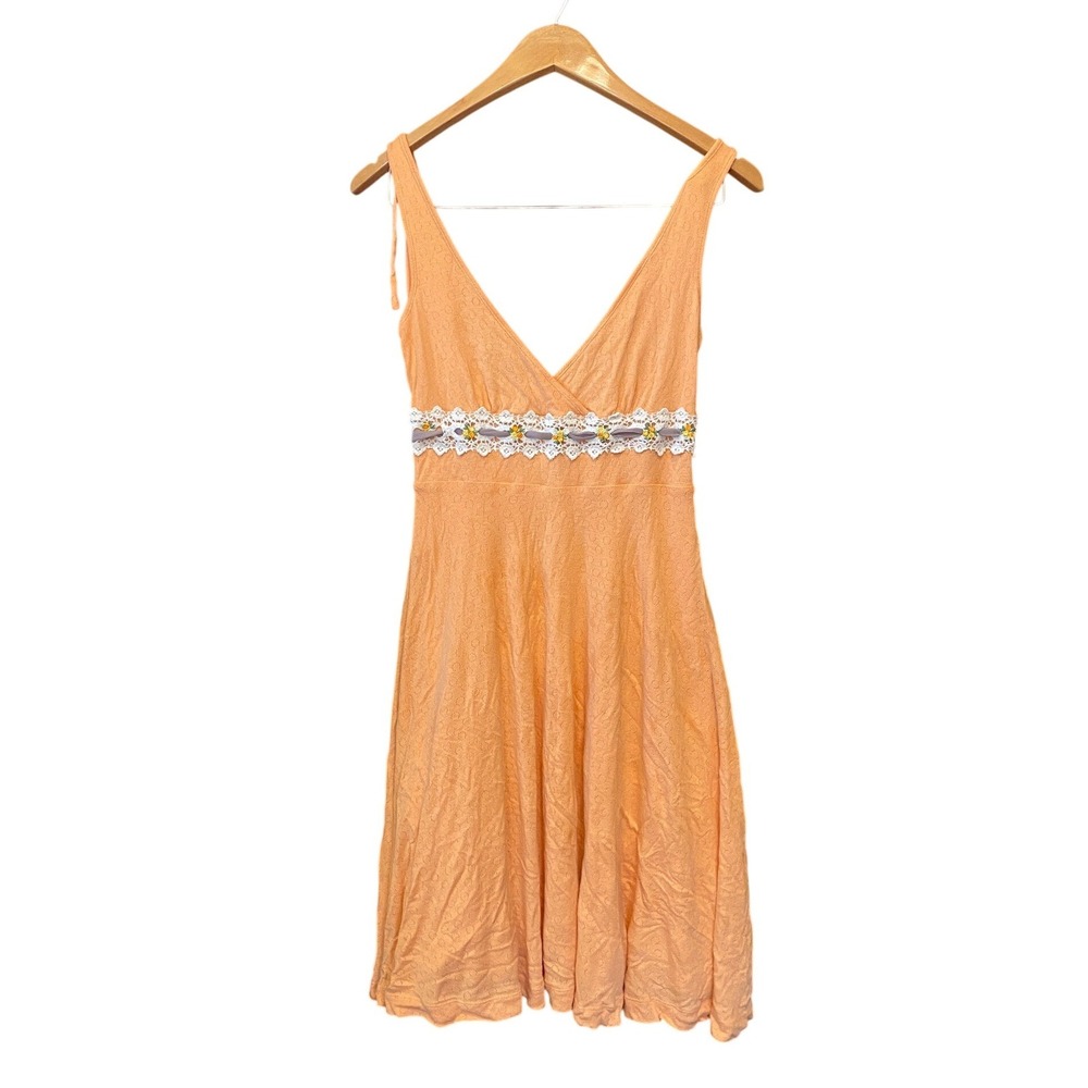 Vintage Free People Midi Dress Pointelle Lace S Peach Boho Summer Sundress Fairy